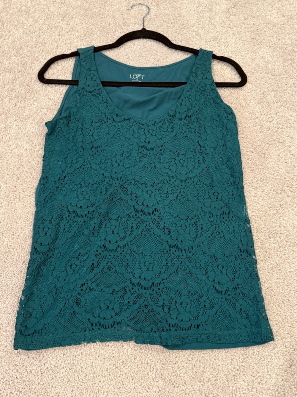 LOFT Teal Lace Overlay Sleeveless Top